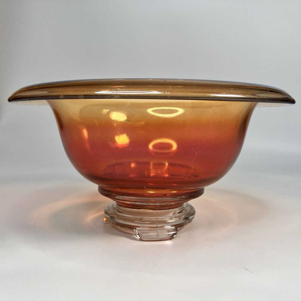 Vtg Carnival Glass Fruit Bowl Marigold Orange Footed 9 1/2 x 5 in